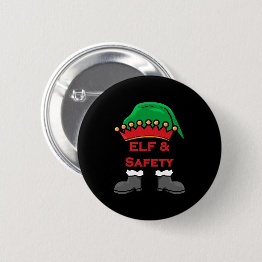 Elf And Safety, Funny Health &amp; Safety Elf Long Button (Vorne & Hinten)