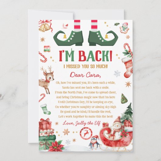 Elf Ankunft Weihnachten Ich bin zurück Letter Card Einladung (Vorderseite)