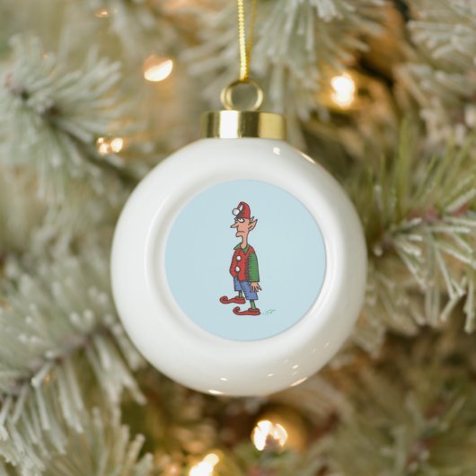 Elf auf Achtung blauer Weihnachtsball Keramik Kugel-Ornament (Baum)