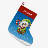 Elf auf blauen großen Weihnachtsfeiern Strumpf Großer Weihnachtsstrumpf (Vorderansicht (hängend))