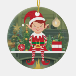 Elf auf dem Schelf Weihnachtsbaum Keramik Ornament