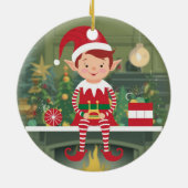Elf auf dem Schelf Weihnachtsbaum Keramik Ornament (Hinten)