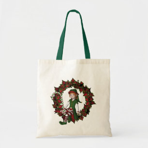Elf auf dem Wreath Weihnachtsfeiertag Tote Tasche