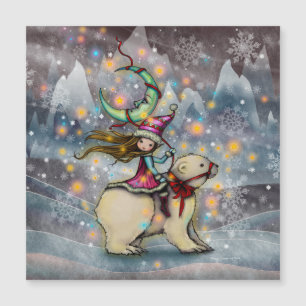 Elf auf einem Eisbären Weihnachts-Festtags-Kunst Magnetkarte
