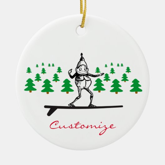 Elf auf einer Surfboard Thunder_Cove Keramik Ornament (Vorne)