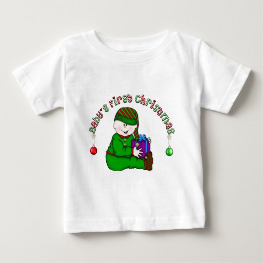 Elf Baby White Erste Weihnachtsgeschenke und Gesch Baby T-shirt (Vorderseite)