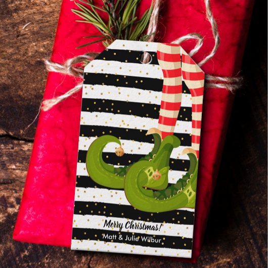 Elf Beine auf schwarzen und weißen Streifen Geschenkanhänger