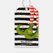Elf Beine auf schwarzen und weißen Streifen Geschenkanhänger (Vorderseite)