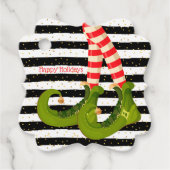 Elf Beine auf schwarzen und weißen Streifen Geschenkanhänger (Vorderseite)