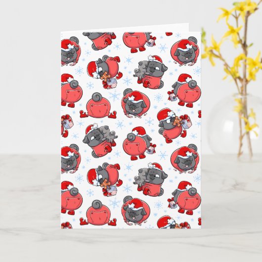 Elf Black Mops Weihnachtskarte Karte (Gelbe Blume)