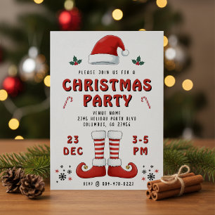 Elf Boots Santa Claus Hat White Christmas Party Einladung