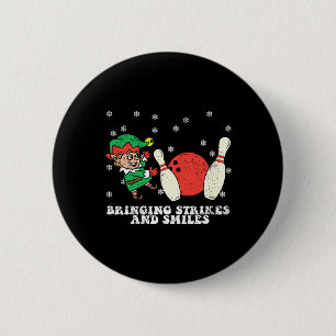Elf Bowling Player Christmas Pajama X-mas Snowflak Button