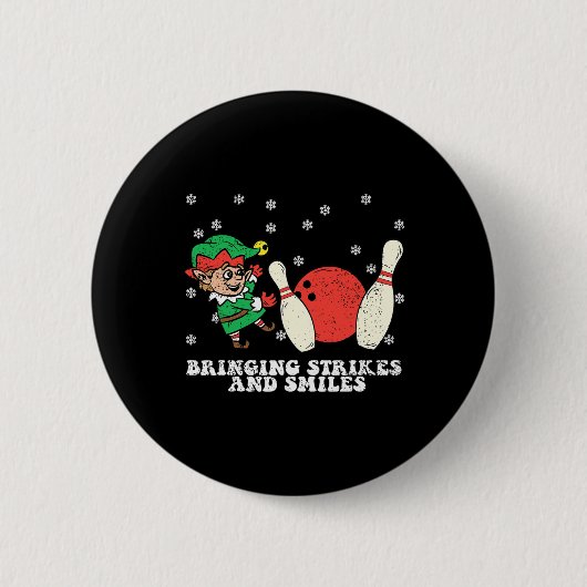 Elf Bowling Player Christmas Pajama X-mas Snowflak Button (Vorderseite)