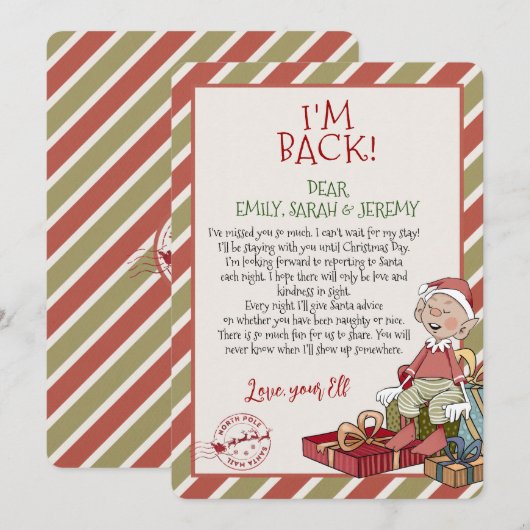 Elf Brief "I'm Back" für die Einladung zu Weihnach (Vorne/Hinten)