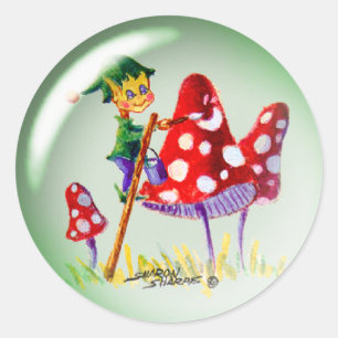 ELF BUBBLE & MUSHZIMMER VON SHARON SHARPE RUNDER AUFKLEBER