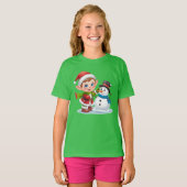 Elf Building Snowman – Fun Kids Christmas Tee (Vorne ganz)