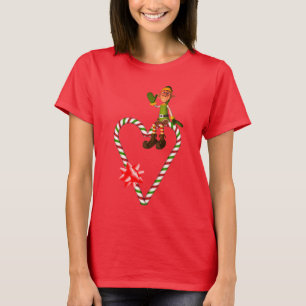 Elf Candy Cane Herz Niedlicher Weihnachtsfeiertag T-Shirt