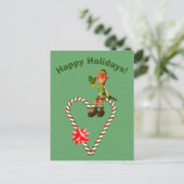 Elf Candy Cane Herz Weihnachtsfeiertag Postkarte (Stehend Vorderseite)