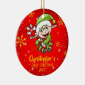 Elf Candy Cane Red Keramikornament (Rechts)