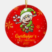 Elf Candy Cane Red Keramikornament (Vorne)