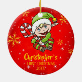 Elf Candy Cane Red Keramikornament (Hinten)