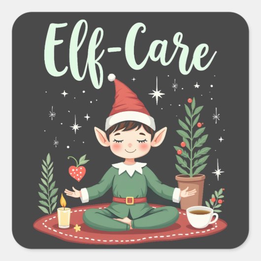 Elf Care Funny Christmas Elf Magische Selbstversor Quadratischer Aufkleber (Vorderseite)