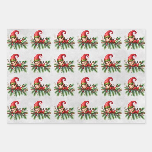 Elf Christmas Branches Kids Geschenkpapier Set (Vorderseite)