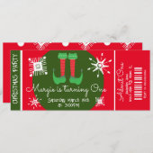 Elf Christmas First Birthday Ticket Party Einladung (Vorne/Hinten)
