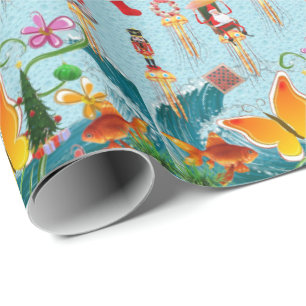 Elf Christmas Ocean Fish Santa Wrapping Papier Geschenkpapier
