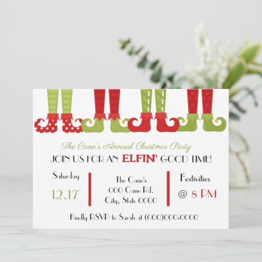 Elf Christmas Party Einladung (Stehend Vorderseite)