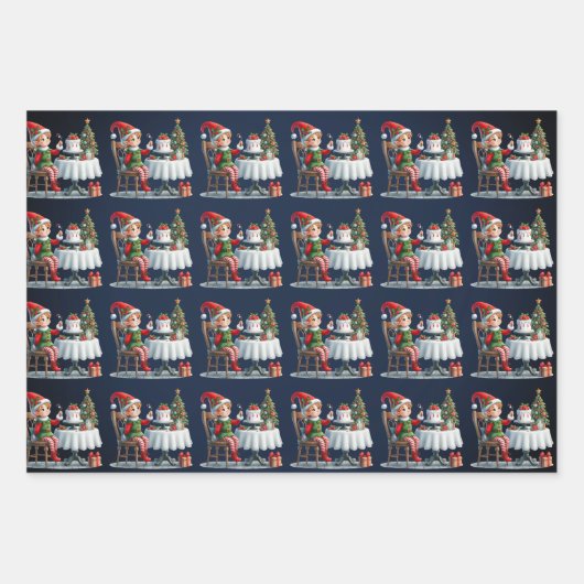 Elf Christmas Tee Party Kinder Geschenkpapier Set (Vorderseite 2)