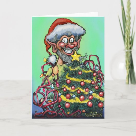 Elf Christmas Tree Card Feiertagskarte (Vorderseite)