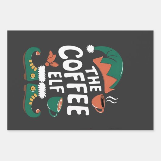 Elf Coffee Funny Christmas Elf Coffeine Lover Geschenkpapier Set (Vorderseite)