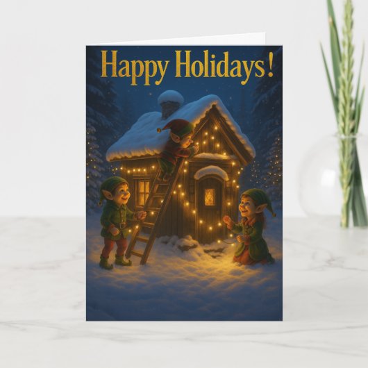 Elf Cottage Karte mit goldener Botschaft (Vorderseite)