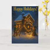 Elf Cottage Karte mit goldener Botschaft (Gelbe Blume)