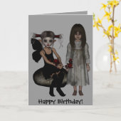 Elf Dark Wolf Raven Untot RoseMary Happy Birthday Karte (Gelbe Blume)