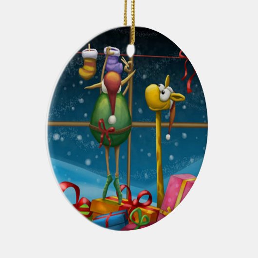 Elf, der herauf Strümpfe hängt Keramik Ornament (Rechts)