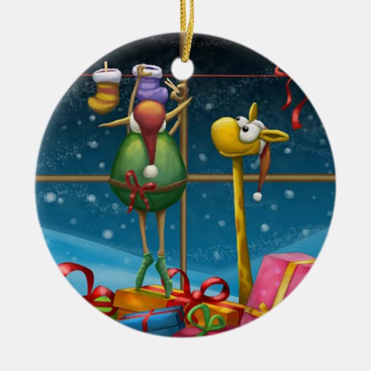 Elf, der herauf Strümpfe hängt Keramik Ornament (Vorne)