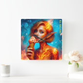 Elf Eis Thema schöne blaue Feuerwaffe Waffel Quadratische Wanduhr (Zuhause)