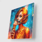 Elf Eis Thema schöne blaue Feuerwaffe Waffel Quadratische Wanduhr (Winkel)