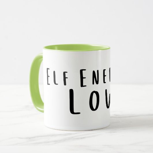 Elf Energy: Low Funny, Exhausted Mug Tasse (Vorderseite Links)