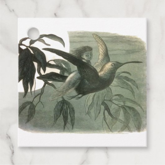 Elf Fairies Elves Moon Night Scene Bird Flying Geschenkanhänger (Vorderseite)