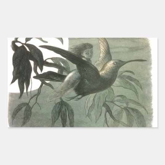 Elf Fairies Elves Moon Night Scene Bird Flying Rechteckiger Aufkleber (Vorderseite)