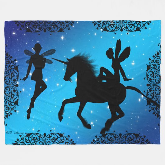 Elf Fairy und Unicorn Fantasy Fleecedecke (Vorderseite (Horizontal))