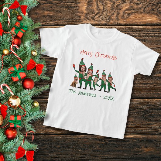 Elf Familie plus Hund Funny Custom Christmas T-Shirt