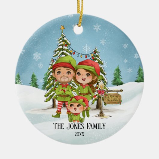 Elf Familie von 3 Weihnachten Keramik Ornament (Vorne)