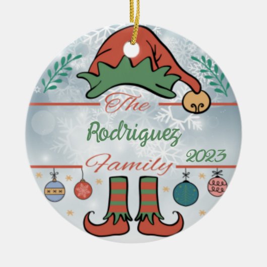 Elf Familienweihnacht Keramik Ornament (Vorne)