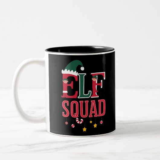 Elf Family Christmas Matching Pajamas Elf Squad Zweifarbige Tasse (Links)