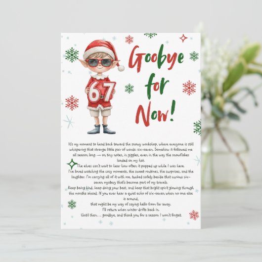 Elf Farewell Goodbye Letter Christmas 6 7 trend Einladung (Stehend Vorderseite)