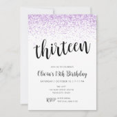 Elf Geburtstag Lila Glitzer Confetti Einladung (Vorderseite)